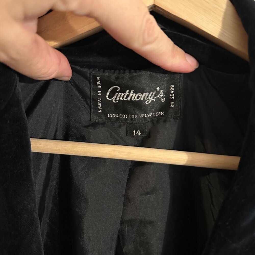 Y Anthony’s Plus Size Black Crushed Velvet Long Sleeved Vintage Cotton Blazer - Picture 7 of 10